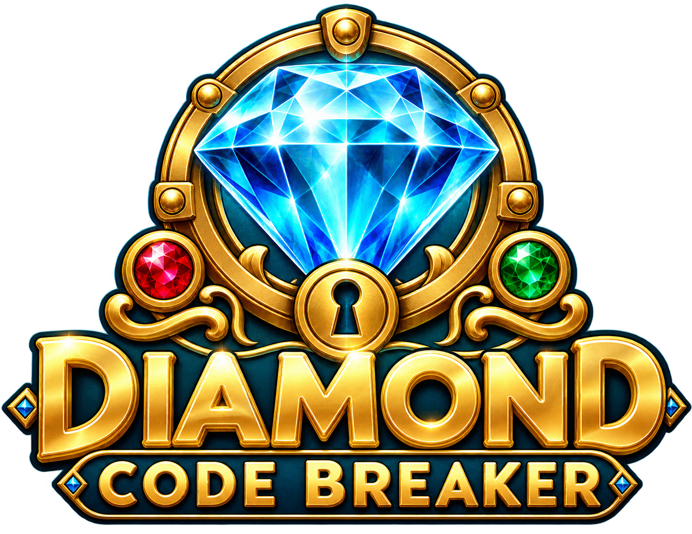 Diamond Code Breaker: ein blauer Diamant in einer goldenen Fassung mit Rubin und Smaragd